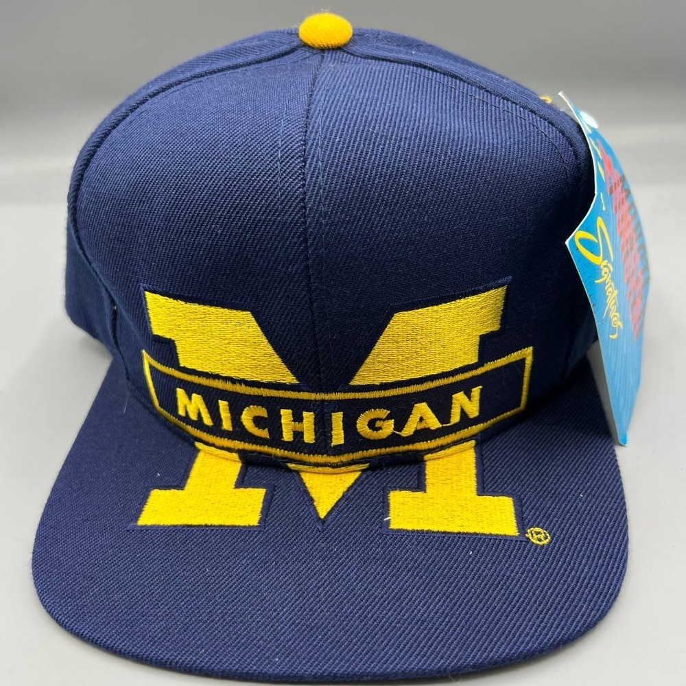 Vintage Michigan‎ Wolverines Hat Men Big Logo Blockhead Signatures Snap Back Cap